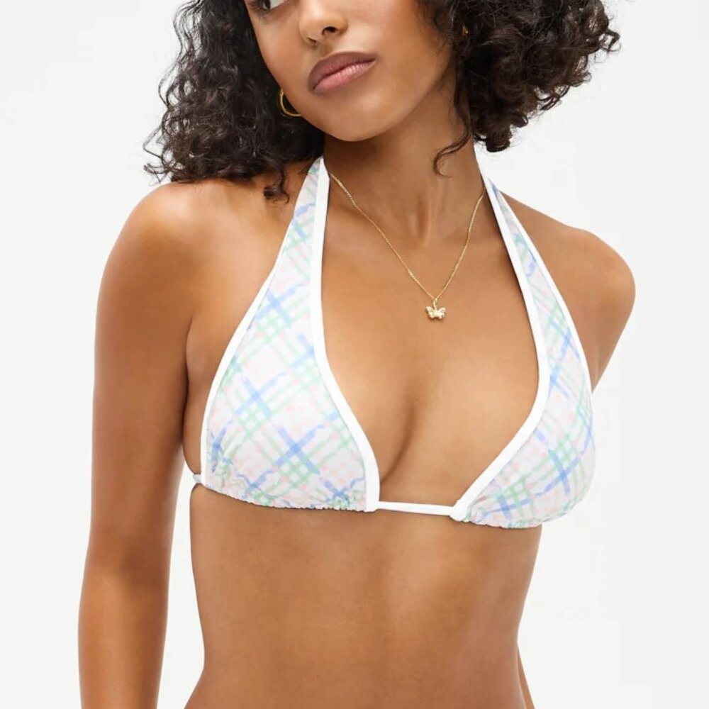 Djerf Avenue Frankie's Bikinis Diana Bikini Top XL Cottage Meadow Pastel Plaid